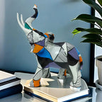 Geometric Design Elephant Statue - Handcrafted Resin Art