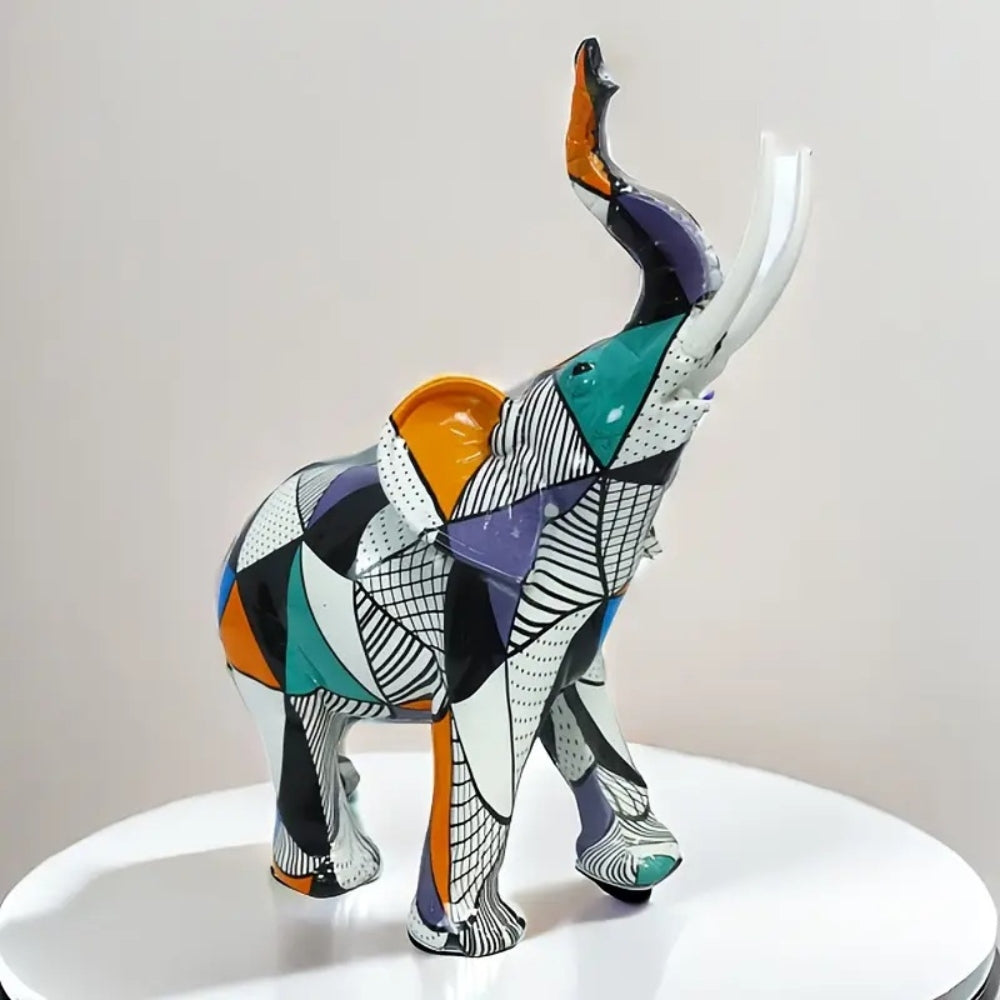 Geometric Design Elephant Statue - Handcrafted Resin Art