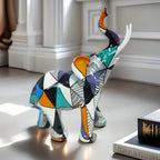 Geometric Design Elephant Statue - Handcrafted Resin Art