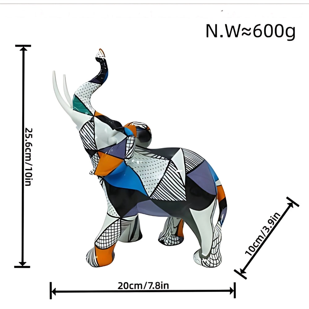 Geometric Design Elephant Statue - Handcrafted Resin Art