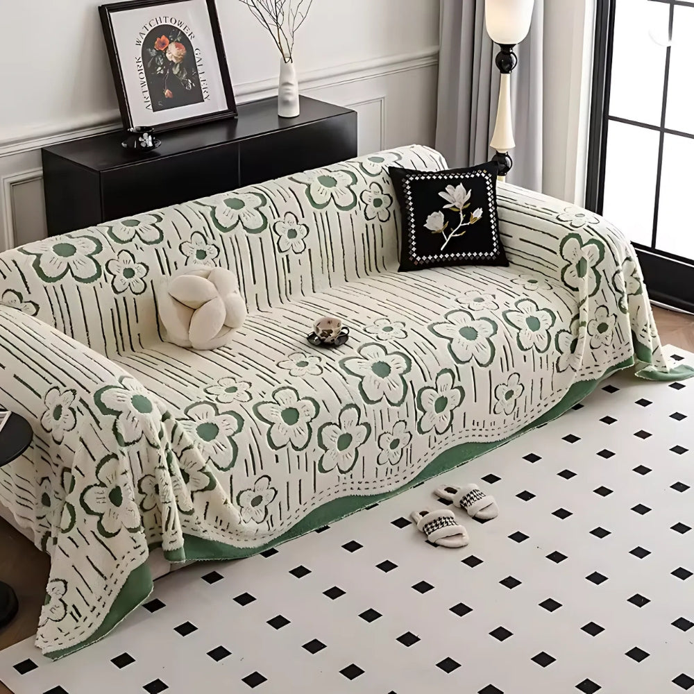 Floral Embroidered Design Sofa Cover - Soft Microfiber Material