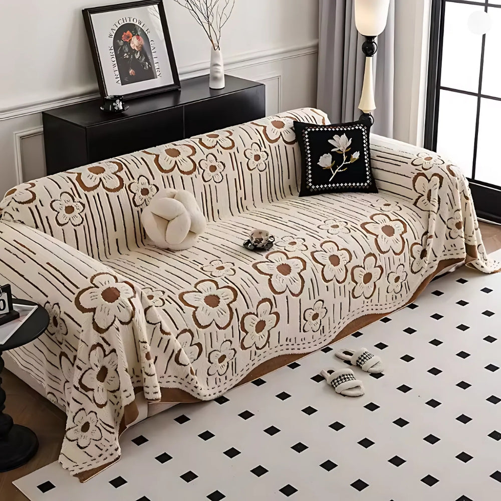 Floral Embroidered Design Sofa Cover - Soft Microfiber Material