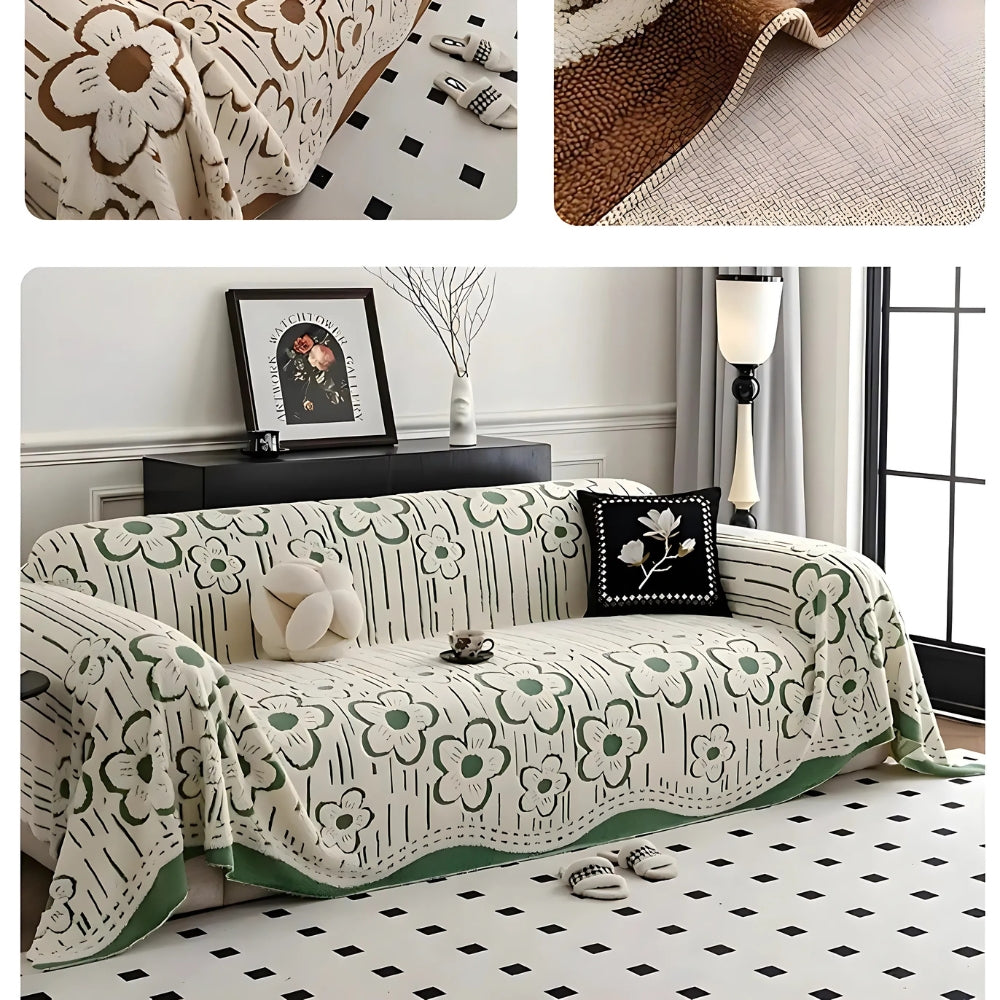 Floral Embroidered Design Sofa Cover - Soft Microfiber Material