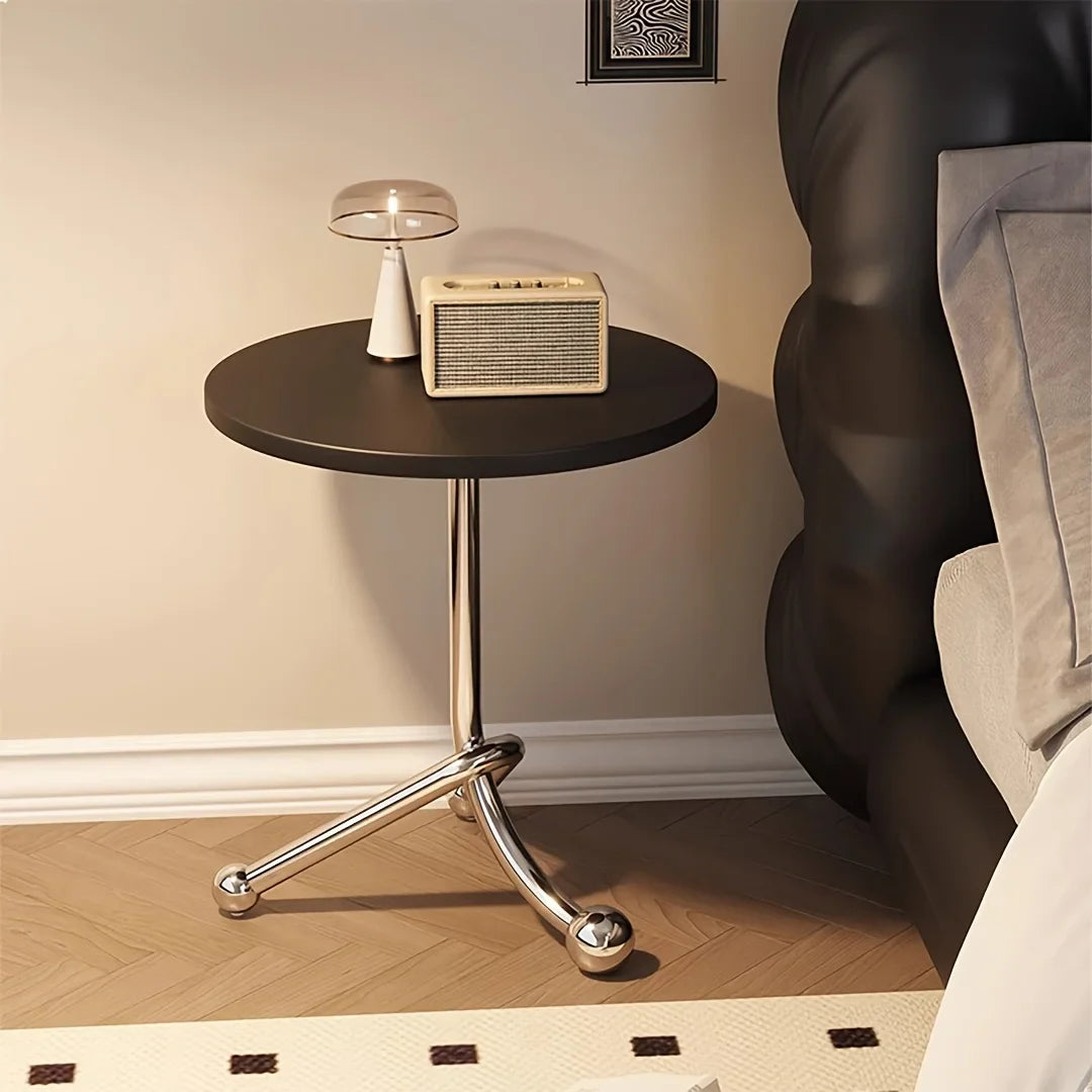 Vintage Wooden Top Round Side Table with Metal Legs – Chic Accent for Home