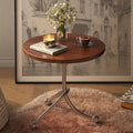 Vintage Wooden Top Round Side Table with Metal Legs – Chic Accent for Home