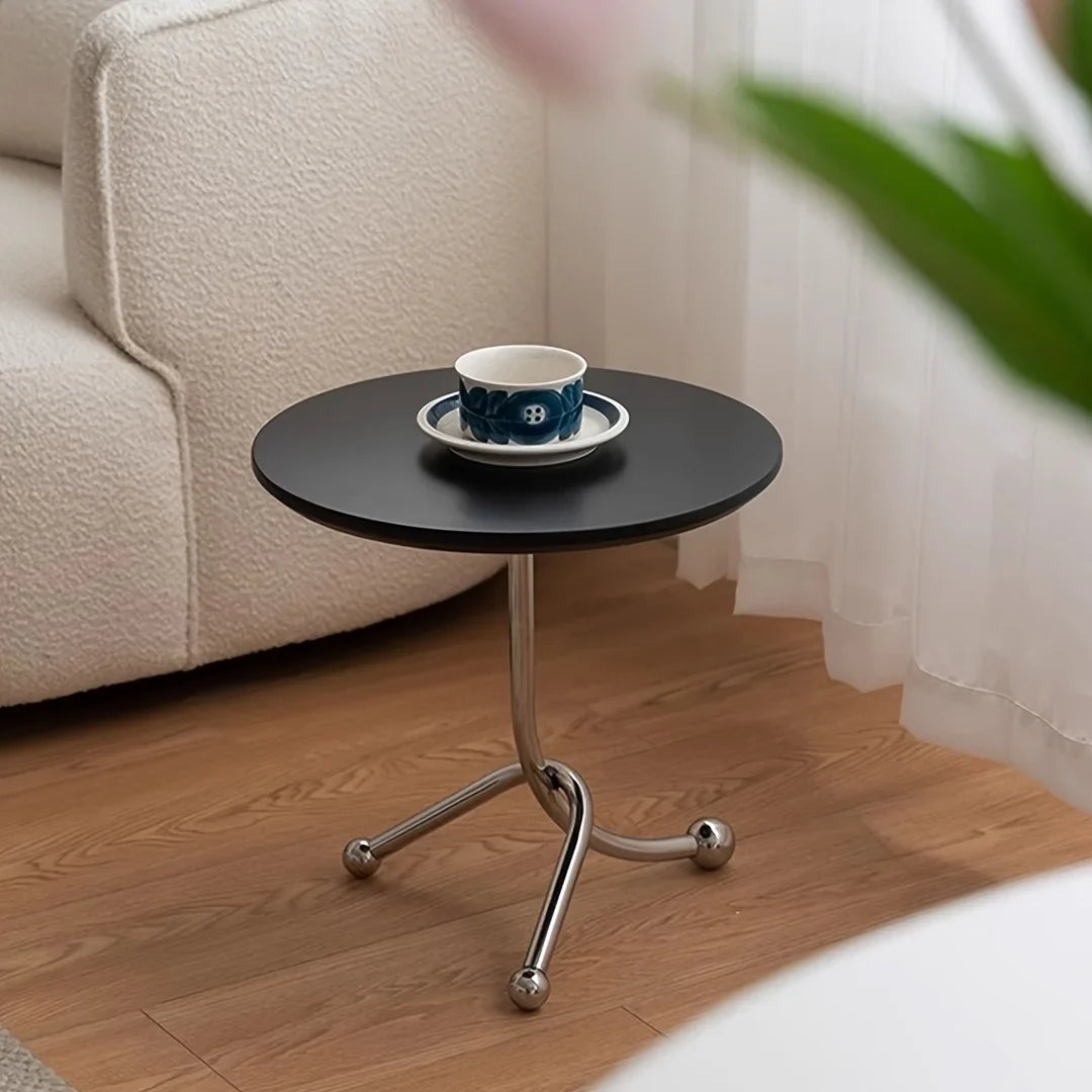 Vintage Wooden Top Round Side Table with Metal Legs – Chic Accent for Home