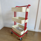 3-Tier Rolling Cart End Table in Carbon Steel for Living Room Storage
