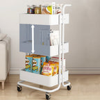 3-Tier Rolling Cart End Table in Carbon Steel for Living Room Storage