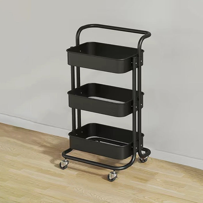 3-Tier Rolling Cart End Table in Carbon Steel for Living Room Storage