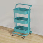 3-Tier Rolling Cart End Table in Carbon Steel for Living Room Storage