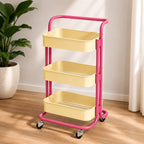 3-Tier Rolling Cart End Table in Carbon Steel for Living Room Storage
