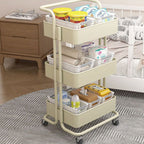 3-Tier Rolling Cart End Table in Carbon Steel for Living Room Storage