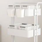 3-Tier Rolling Cart End Table in Carbon Steel for Living Room Storage