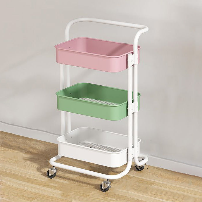 3-Tier Rolling Cart End Table in Carbon Steel for Living Room Storage