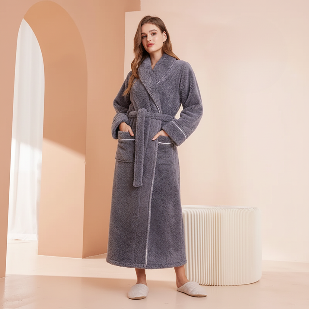 Long Sleeve Warm Lounge Robe for Winter
