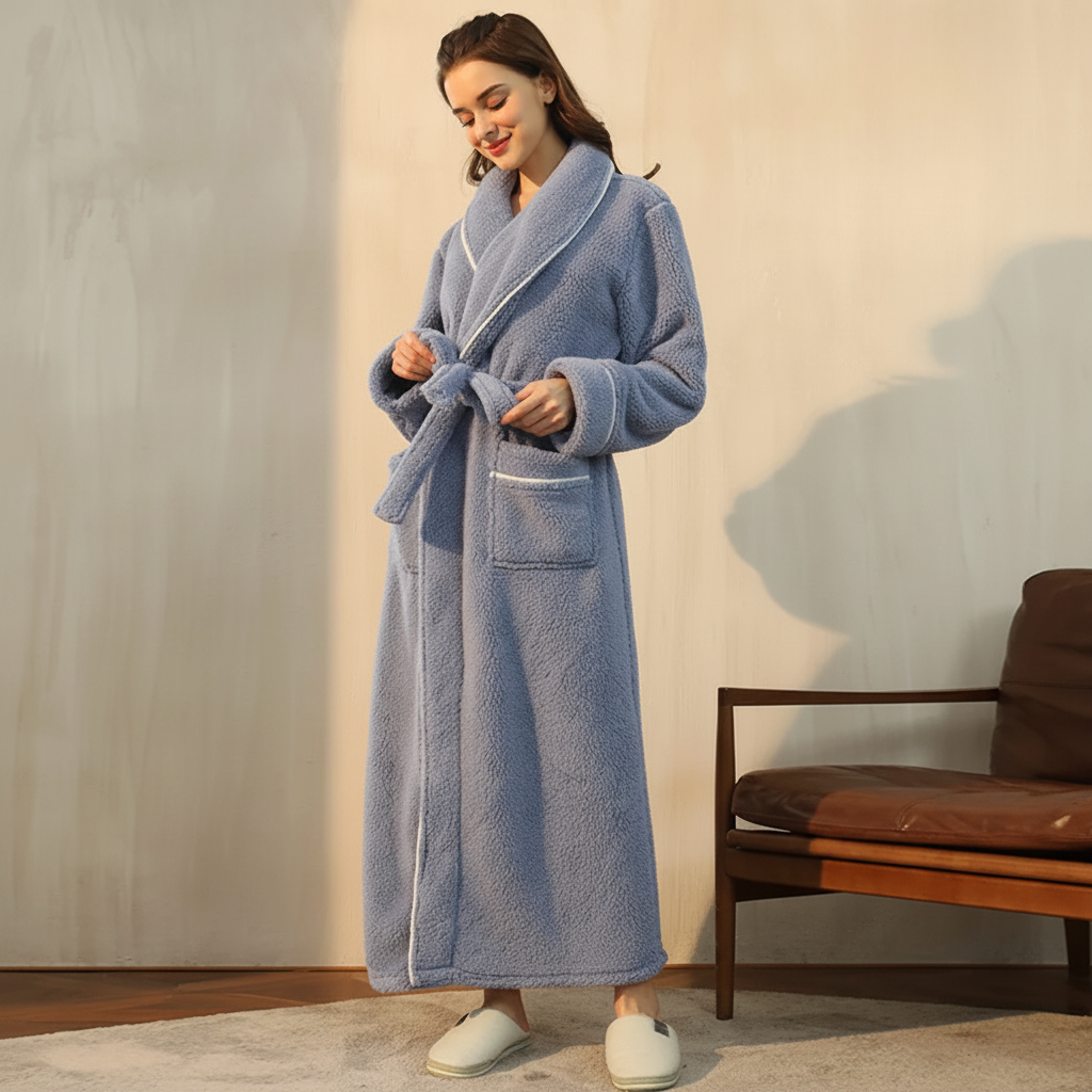 Long Sleeve Warm Lounge Robe for Winter