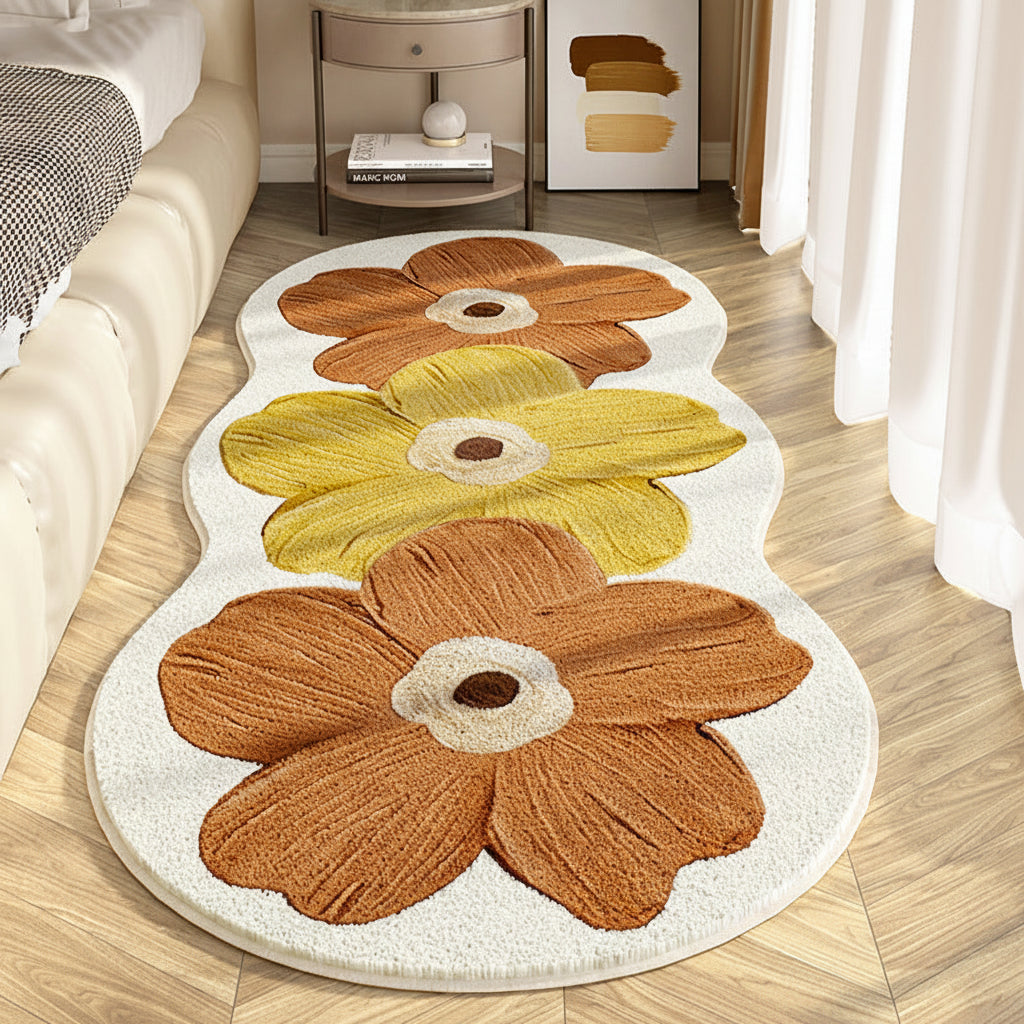 Soft Floral Irregular Floor Mat for Bedroom Area Rug