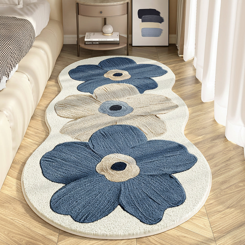 Soft Floral Irregular Floor Mat for Bedroom Area Rug
