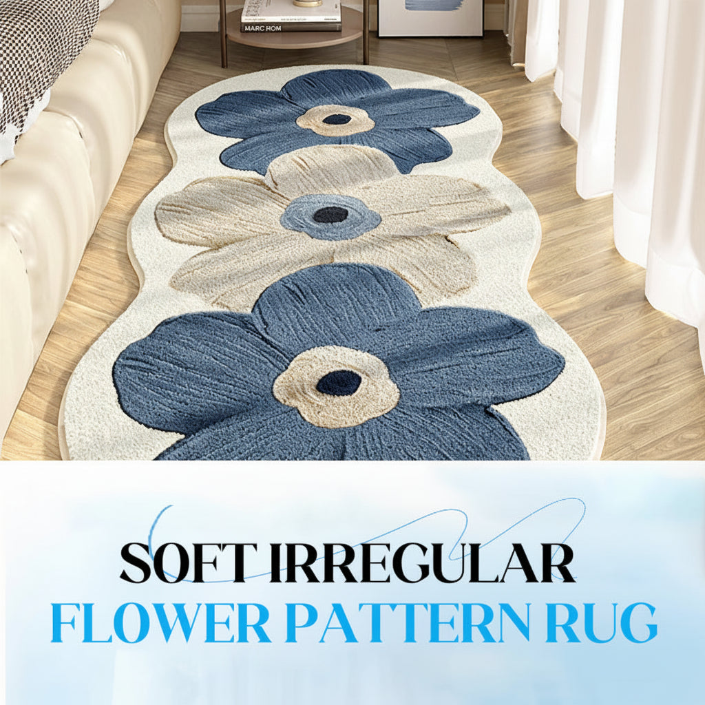 Soft Floral Irregular Floor Mat for Bedroom Area Rug