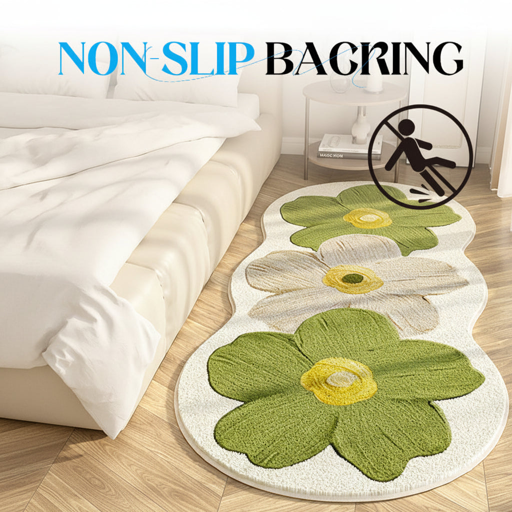 Soft Floral Irregular Floor Mat for Bedroom Area Rug
