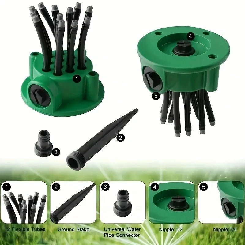 360-Degree Sprinkler with Multiple Nozzles for Complete Garden Irrigation