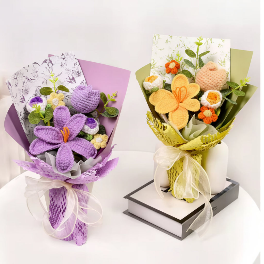 Knitted Tulip Bouquet for Home Decoration