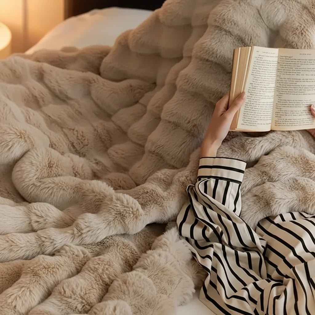 Cozy Plush Faux Fur Throw Blanket for Sofa and Bed