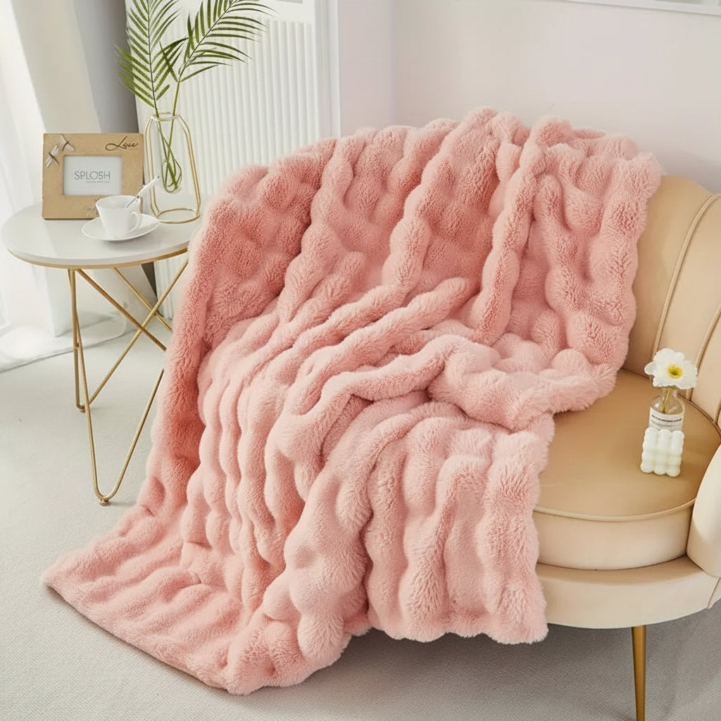 Cozy Plush Faux Fur Throw Blanket for Sofa and Bed