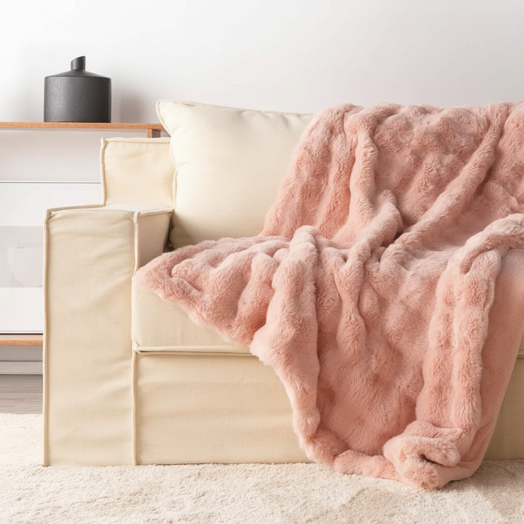 Cozy Plush Faux Fur Throw Blanket for Sofa and Bed