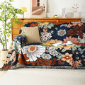 Cotton Sofa Slipcover - Floral Design with Tassels