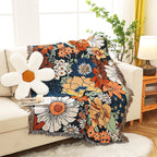 Cotton Sofa Slipcover - Floral Design with Tassels