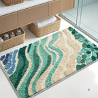 Coastal Wavy Design Microfiber Bath Mat - Non-Slip