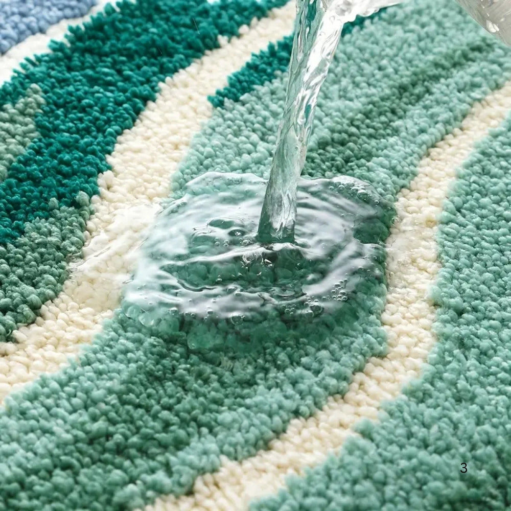 Coastal Wavy Design Microfiber Bath Mat - Non-Slip