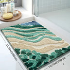Coastal Wavy Design Microfiber Bath Mat - Non-Slip