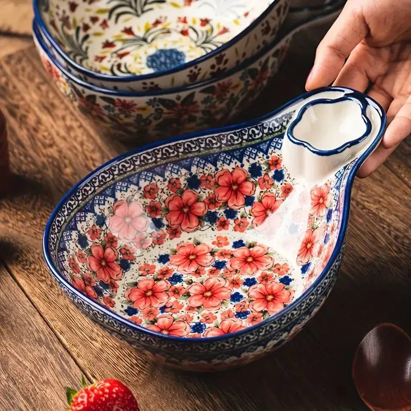 Elegant Artisan Serving Bowl with Sauce Compartment