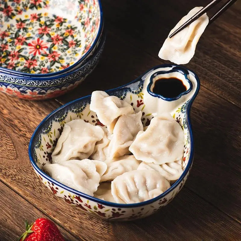 Elegant Artisan Serving Bowl with Sauce Compartment