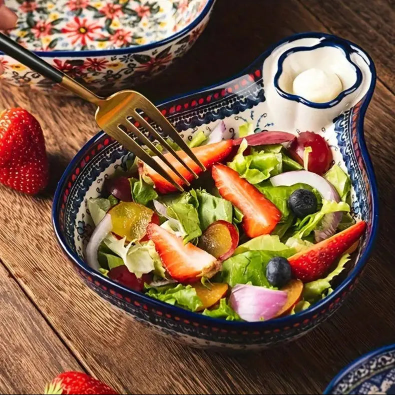 Elegant Artisan Serving Bowl with Sauce Compartment
