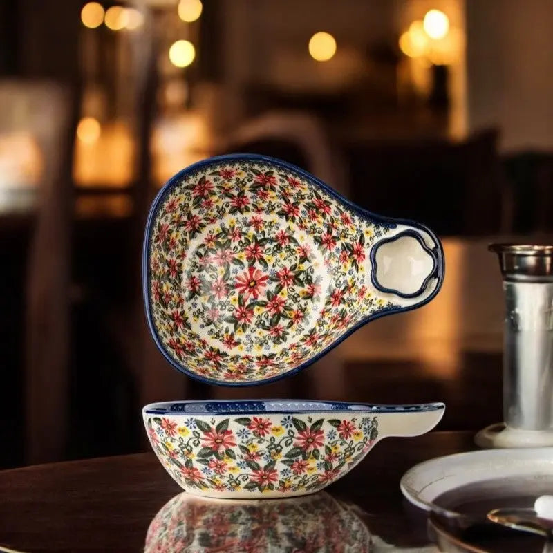 Elegant Artisan Serving Bowl with Sauce Compartment