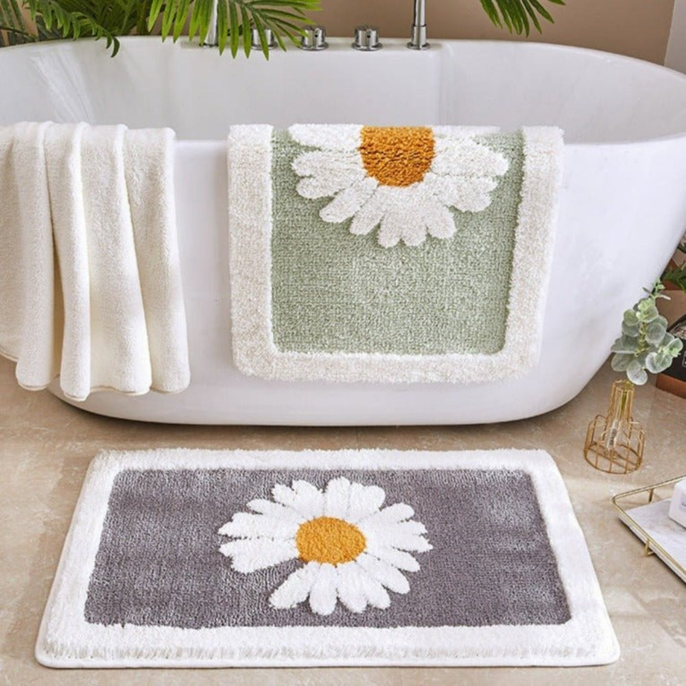Floral Design Non-Slip Bath Mat - Soft Microfiber Material