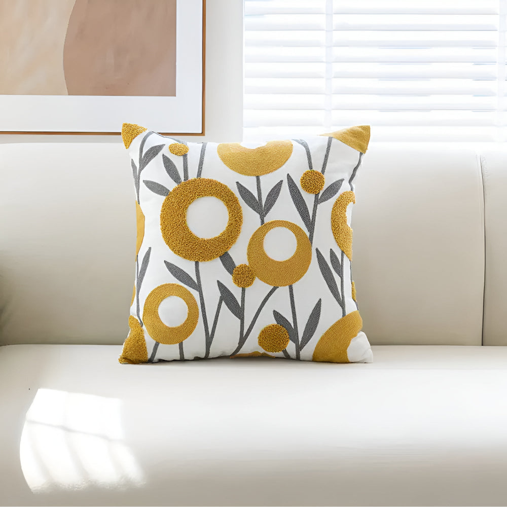 Embroidered Floral Design Cushion Cover in Microfiber Fabric
