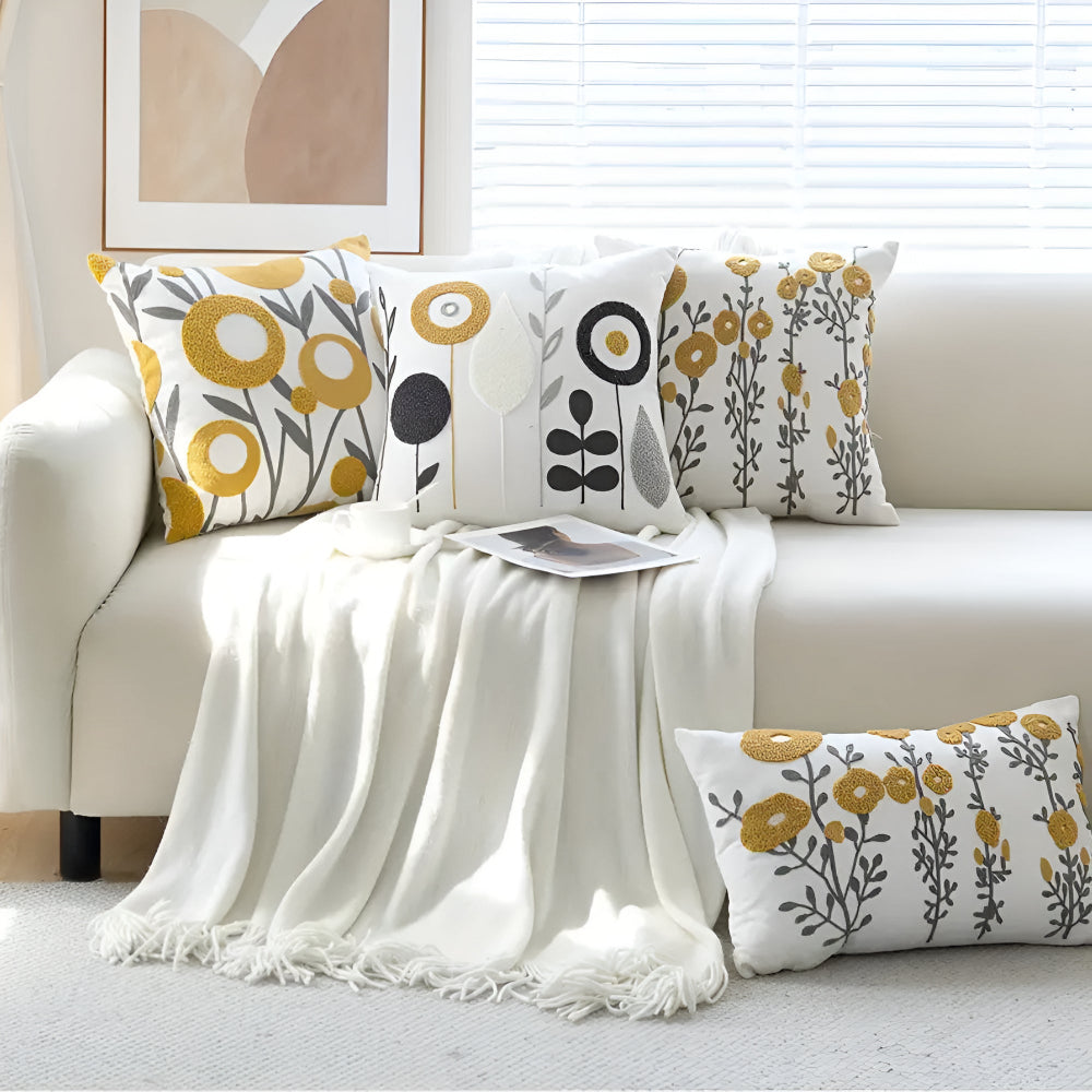 Embroidered Floral Design Cushion Cover in Microfiber Fabric