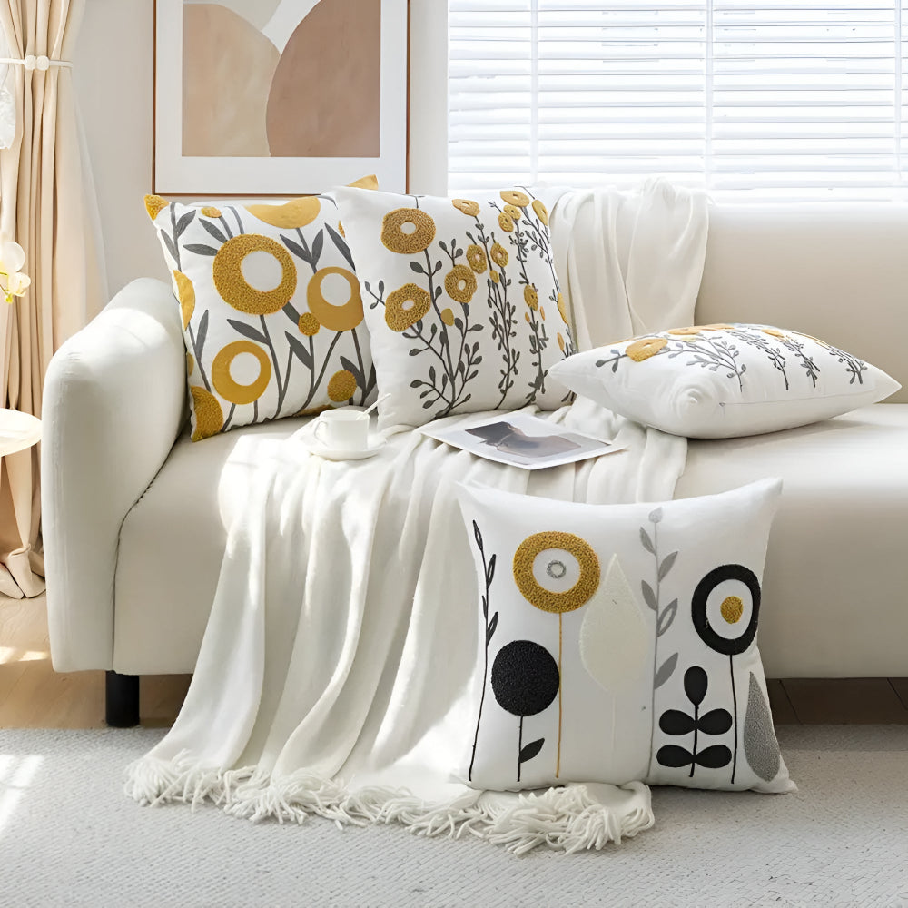 Embroidered Floral Design Cushion Cover in Microfiber Fabric