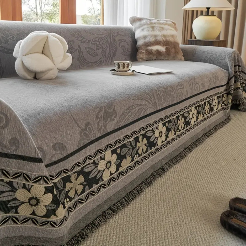 Floral Design Chenille Sofa Cover - Soft Fabric