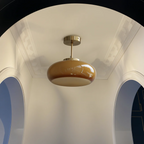 Rounded Shade Glass Ceiling Lamp with Metal Support Stem