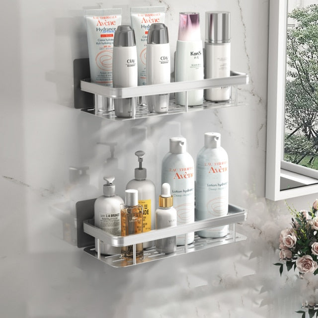 Space-Saving Bathroom Shelves with Strong Metal Suction Cups for Organizing Towels and Cosmetics
