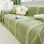 Leaf Pattern Chenille Sofa Protector - Soft Floral Design