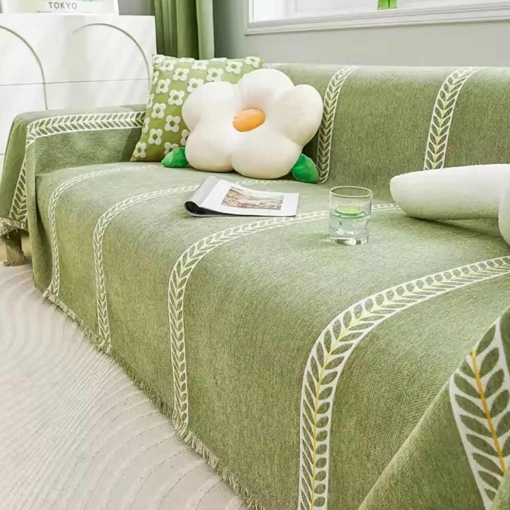 Leaf Pattern Chenille Sofa Protector - Soft Floral Design