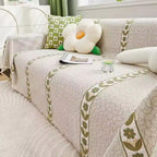Leaf Pattern Chenille Sofa Protector - Soft Floral Design