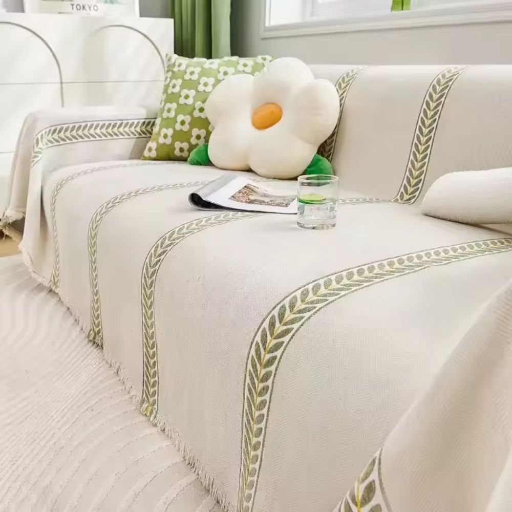 Leaf Pattern Chenille Sofa Protector - Soft Floral Design
