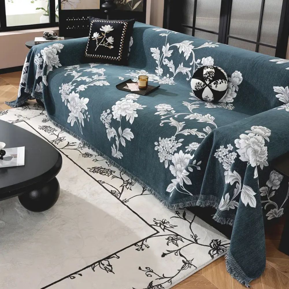 Elegant Floral Design Sofa Cover in Breathable Chenille Fabric